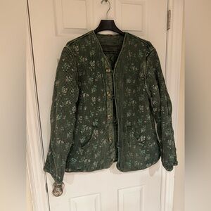 Free People Olive Floral Utility Jacket